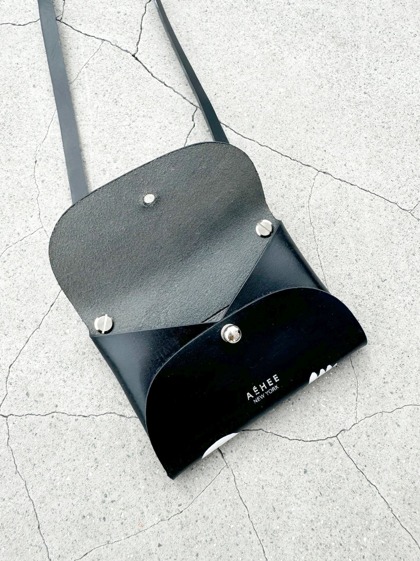 SKULL card holder wallet with Shoulder strap - Black