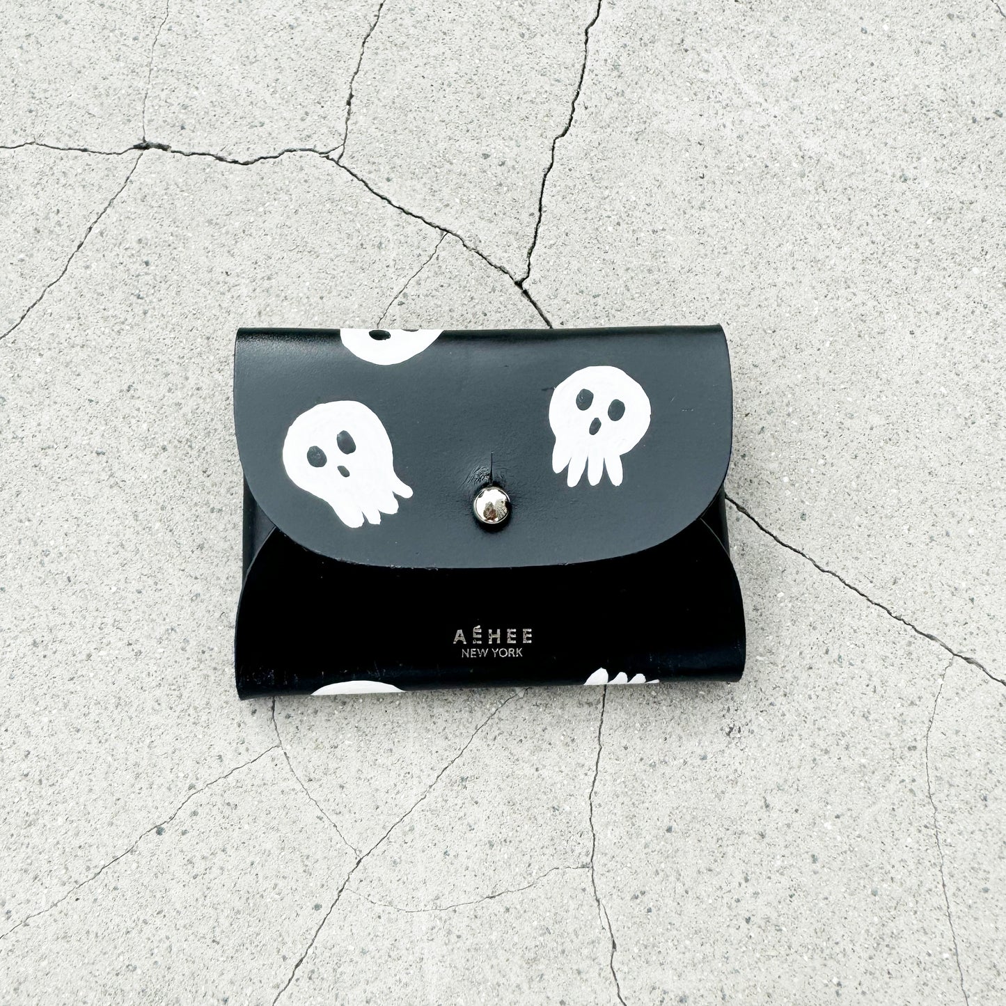 SKULL card holder wallet with Shoulder strap - Black