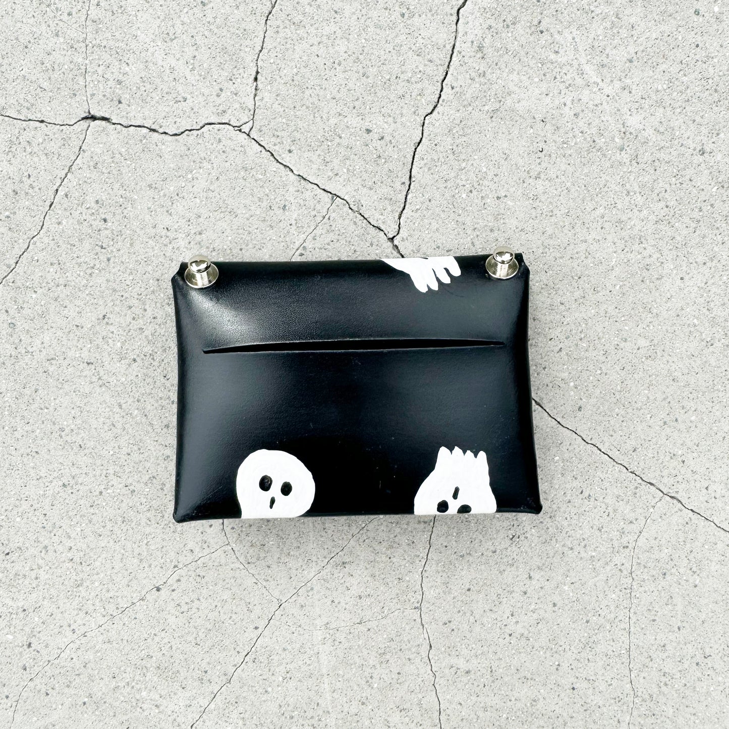 SKULL card holder wallet with Shoulder strap - Black