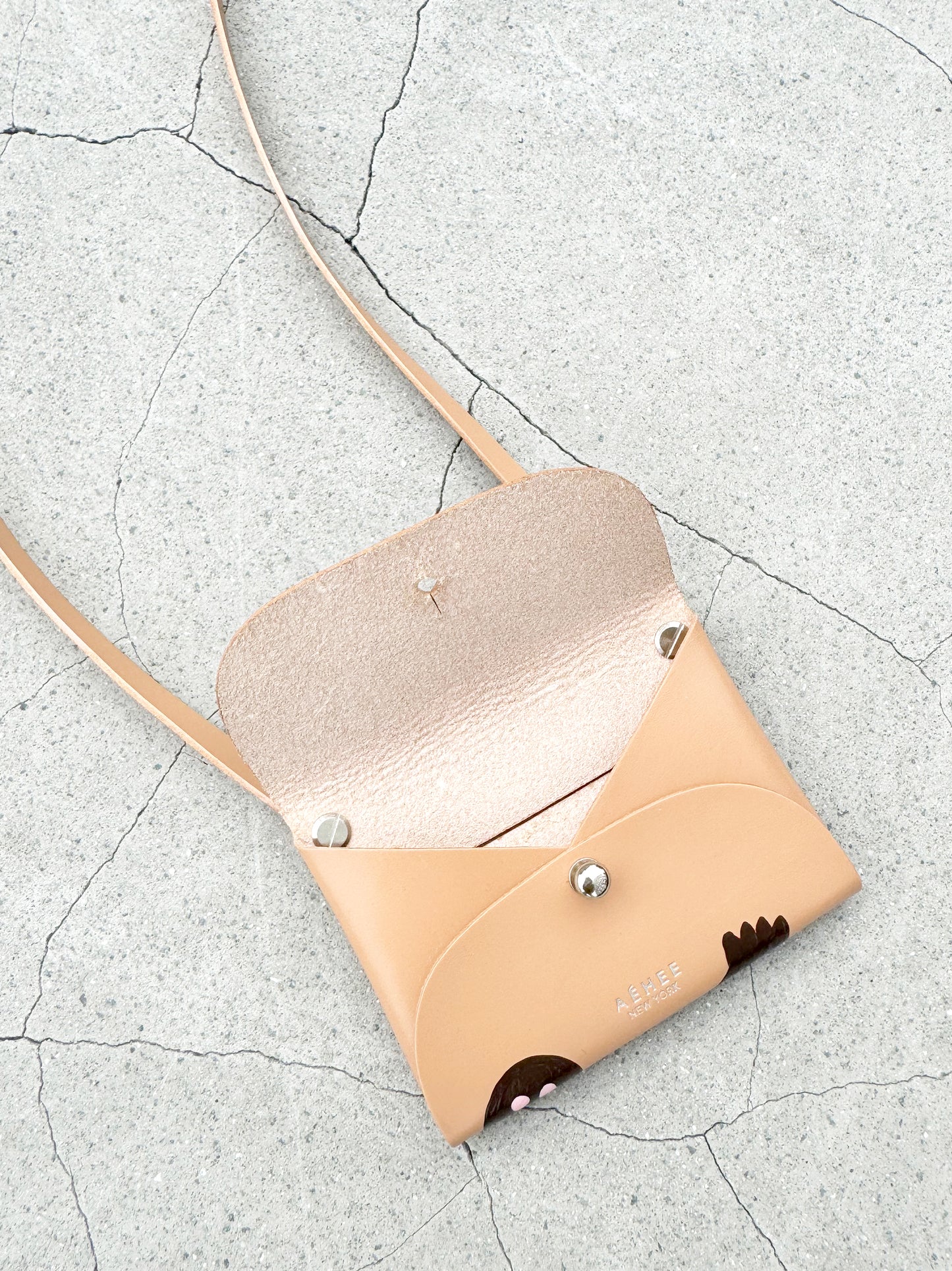 SKULL card holder wallet with Shoulder strap - Cashew