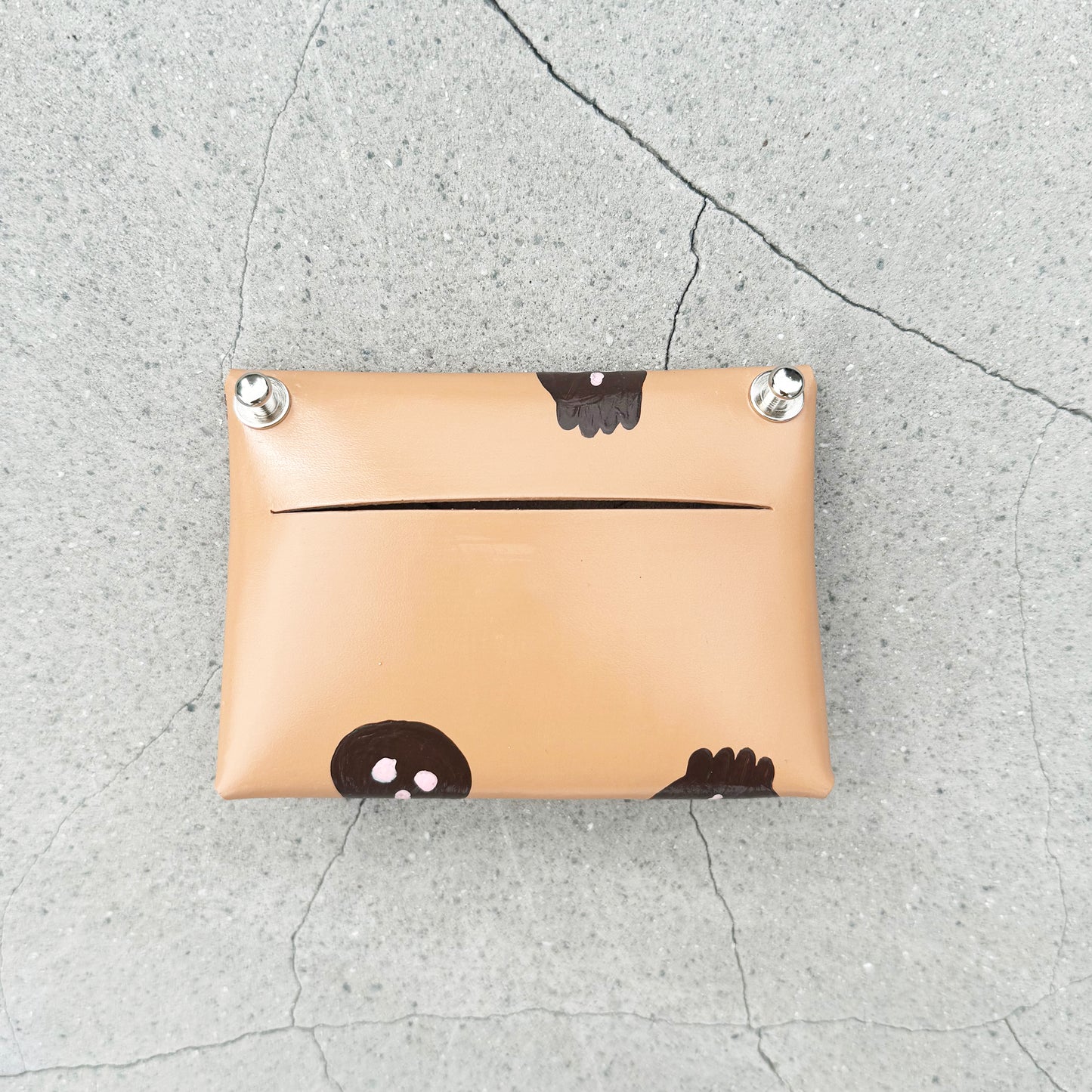 SKULL card holder wallet with Shoulder strap - Cashew