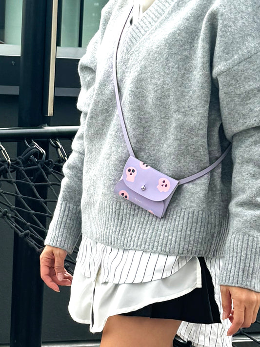 SKULL card holder wallet with Shoulder strap - Lavender