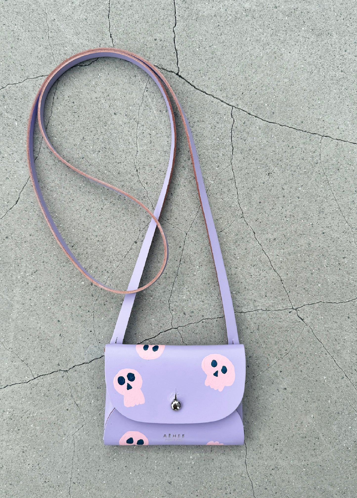 SKULL card holder wallet with Shoulder strap - Lavender