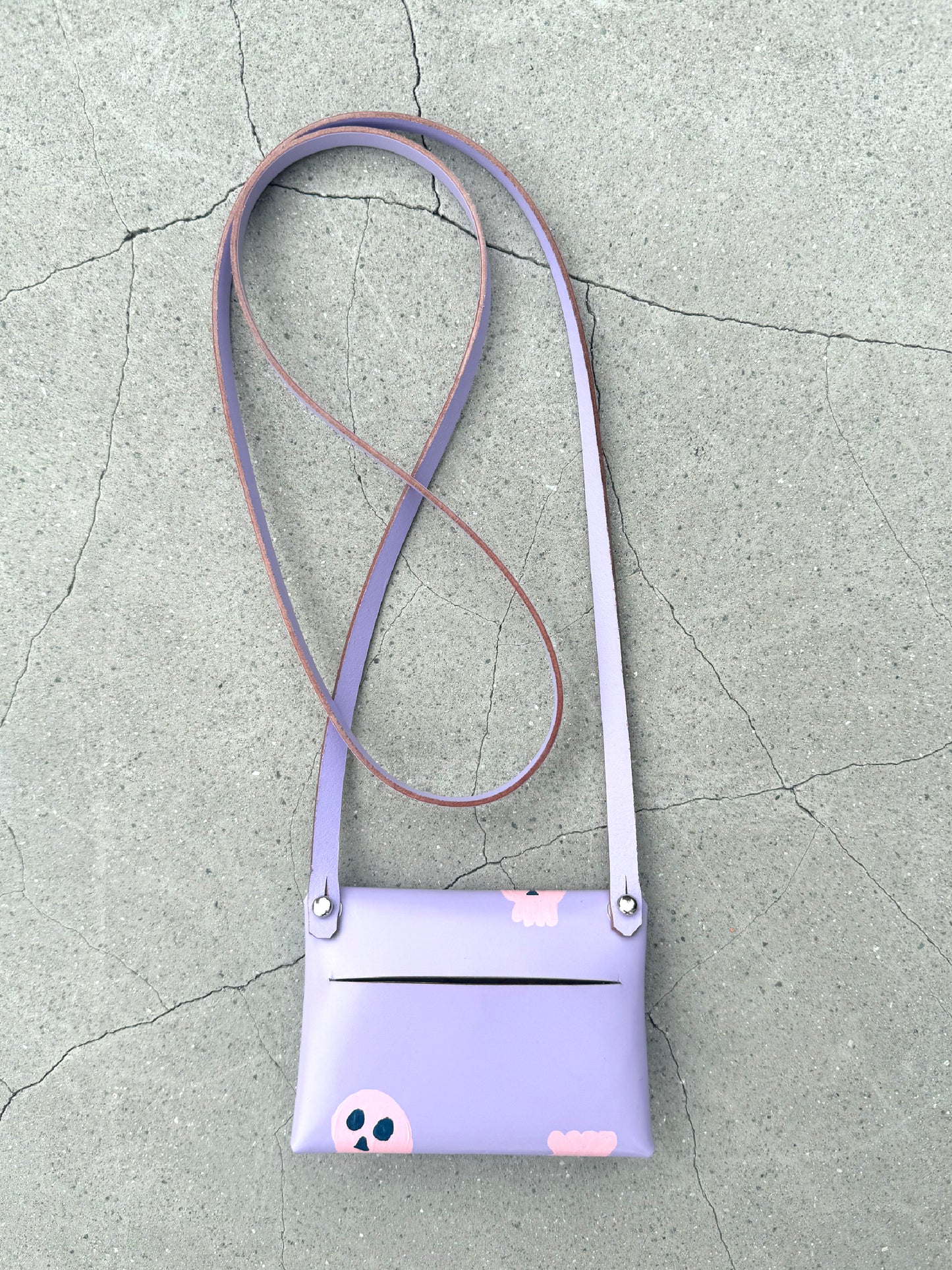 SKULL card holder wallet with Shoulder strap - Lavender
