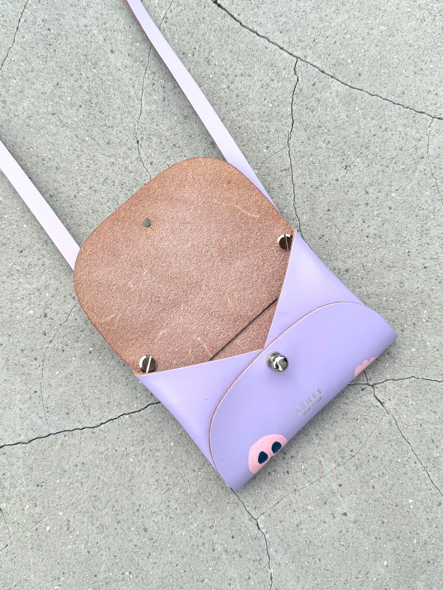 SKULL card holder wallet with Shoulder strap - Lavender