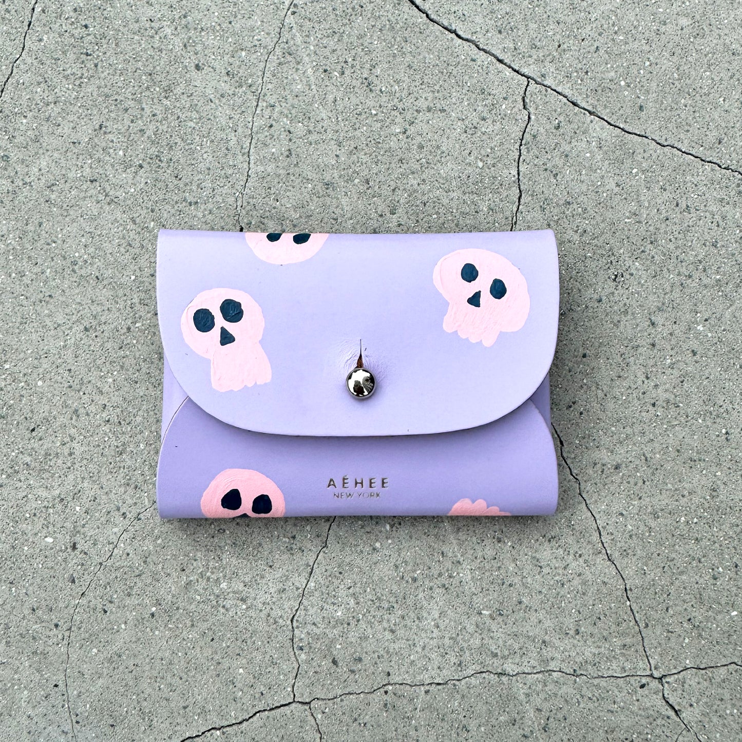 SKULL card holder wallet with Shoulder strap - Lavender