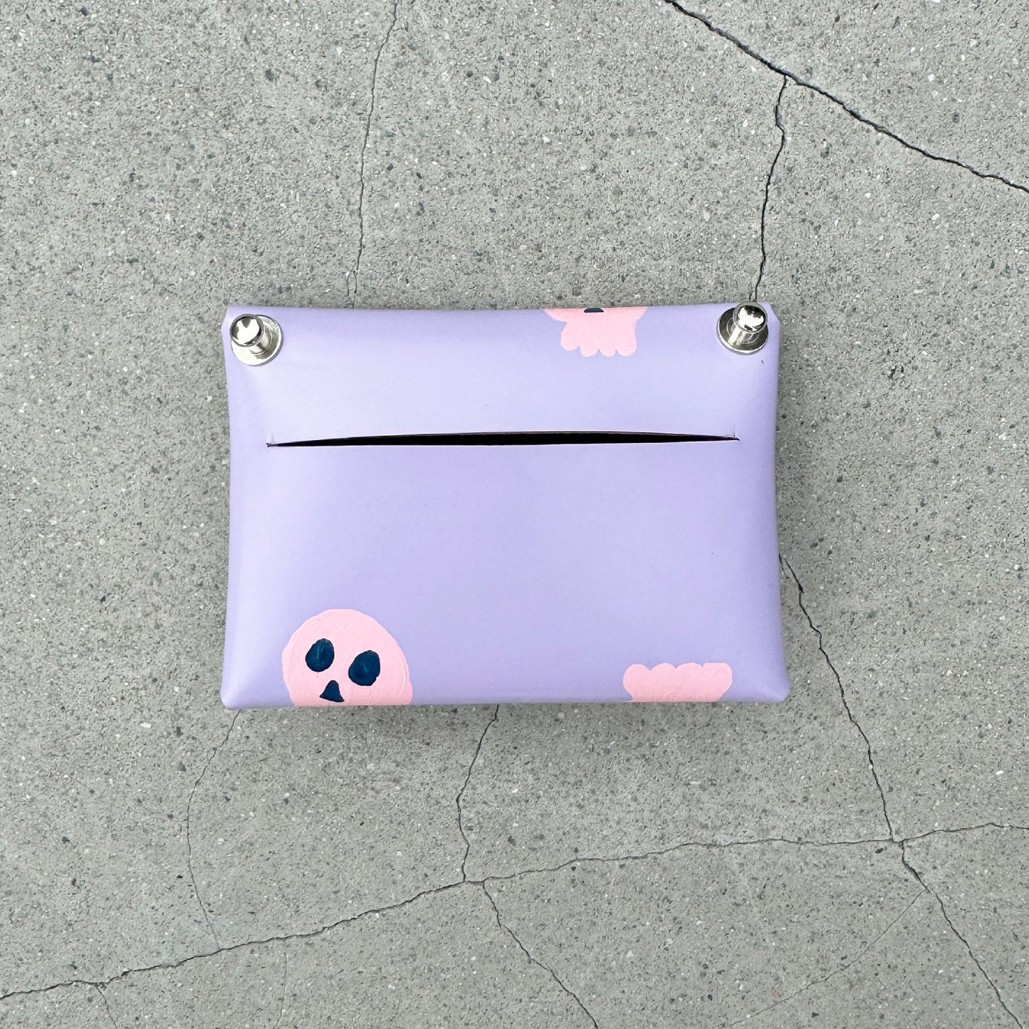 SKULL card holder wallet with Shoulder strap - Lavender