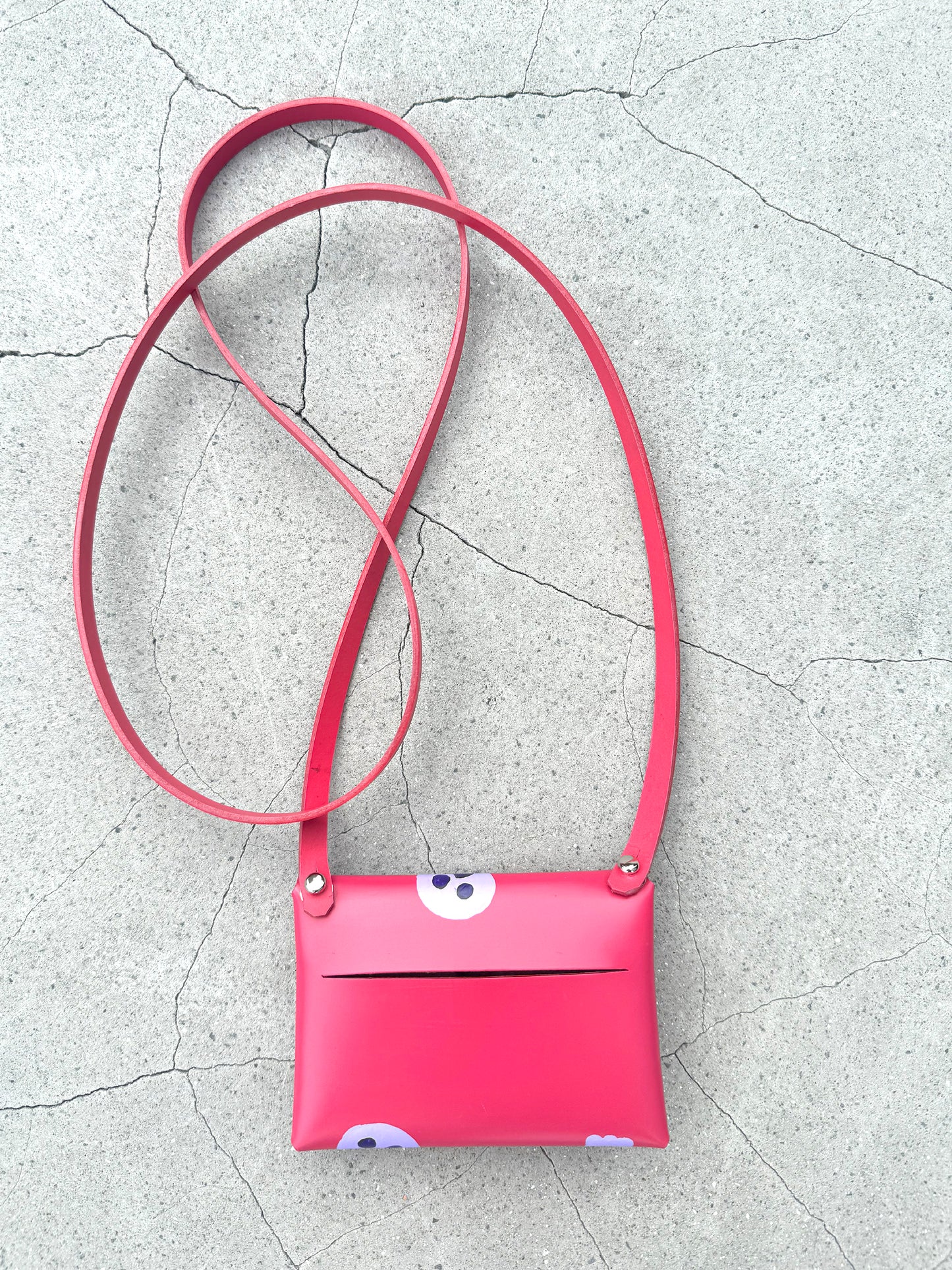 SKULL card holder wallet with Shoulder strap - Raspberry Red