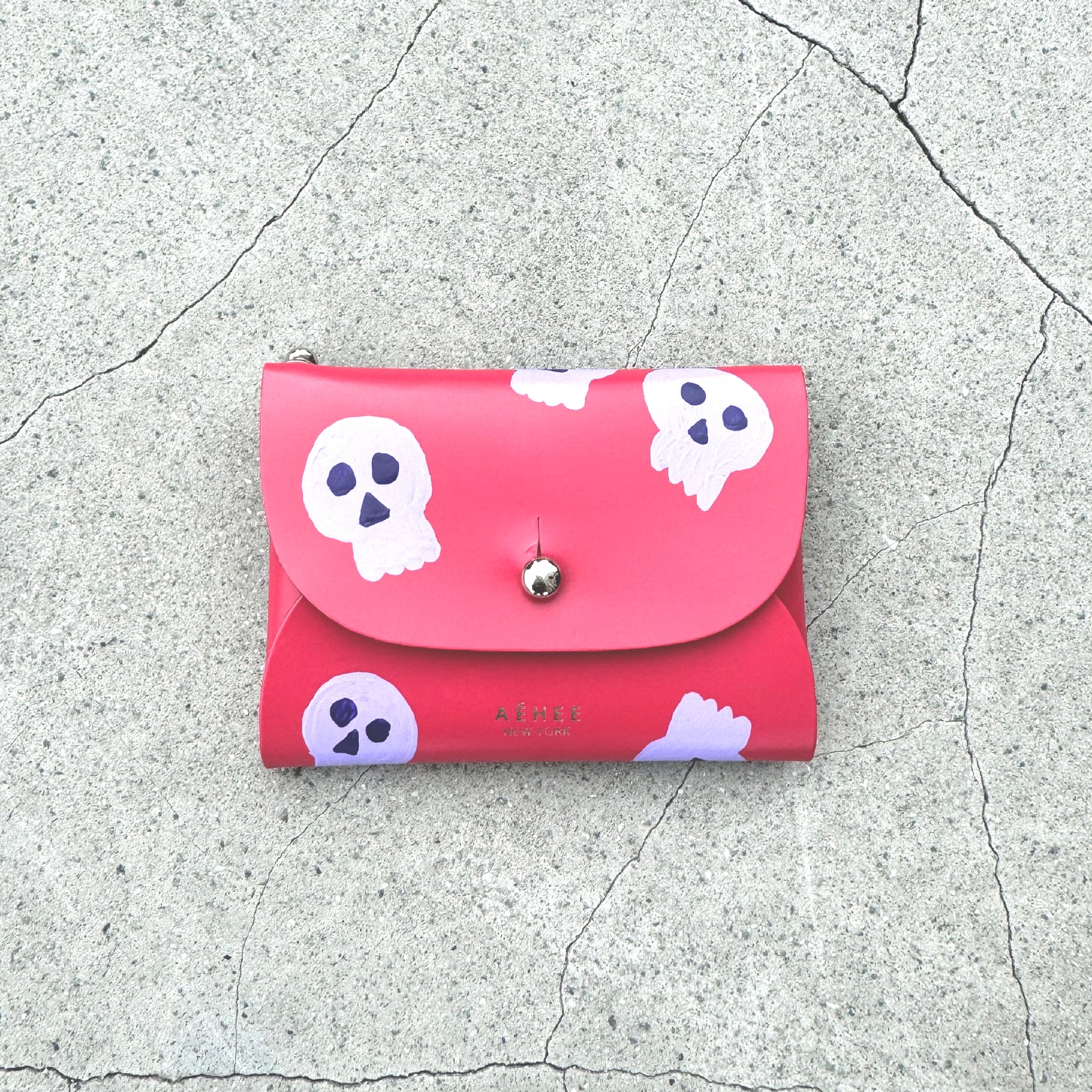 SKULL card holder wallet with Shoulder strap - Raspberry Red