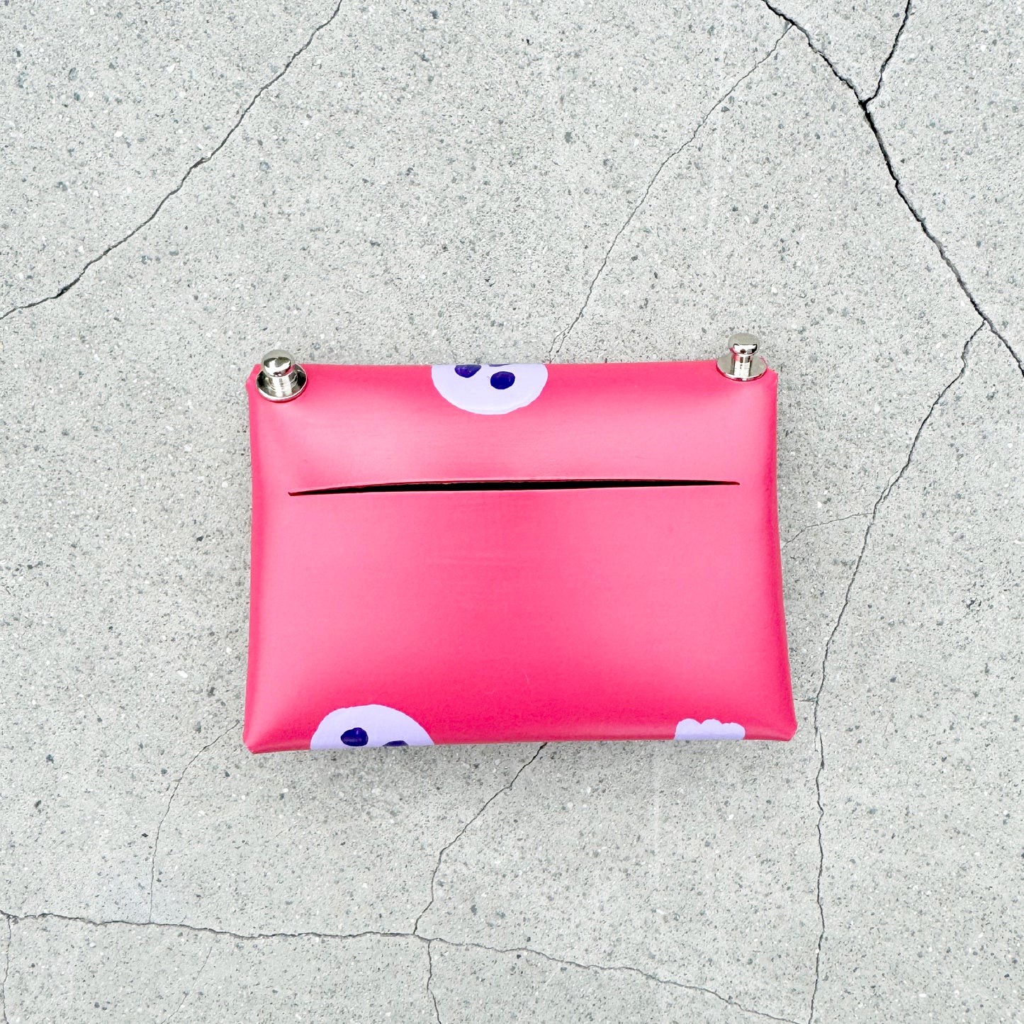 SKULL card holder wallet with Shoulder strap - Raspberry Red