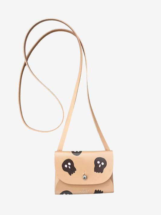 SKULL card holder wallet with Shoulder strap - Cashew