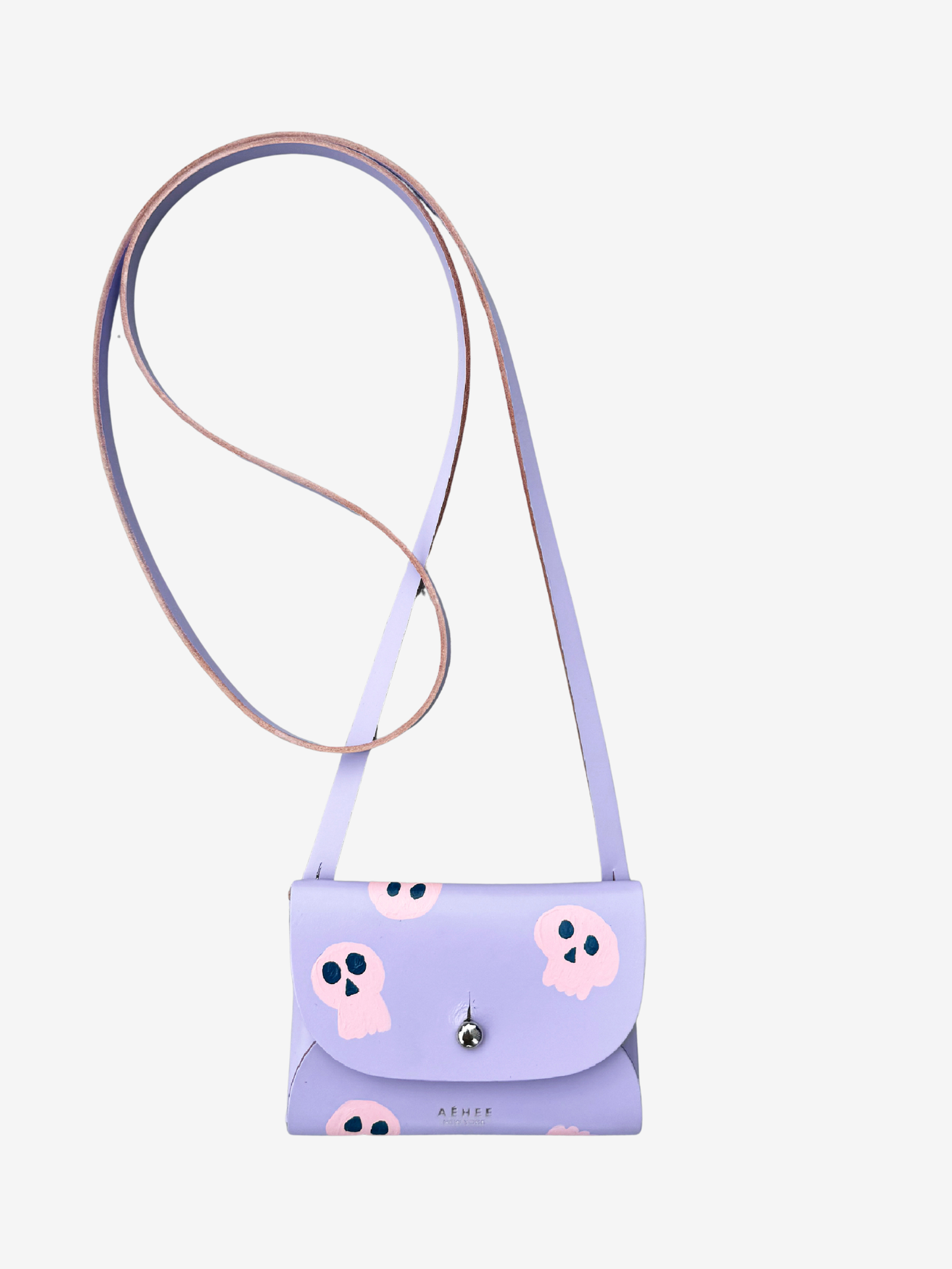 SKULL card holder wallet with Shoulder strap - Lavender