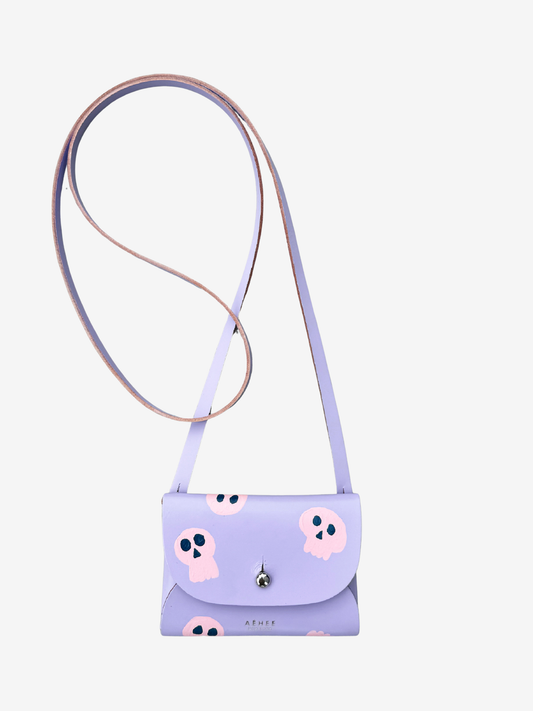 SKULL card holder wallet with Shoulder strap - Lavender
