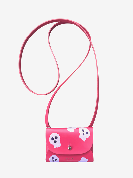 SKULL card holder wallet with Shoulder strap - Raspberry Red